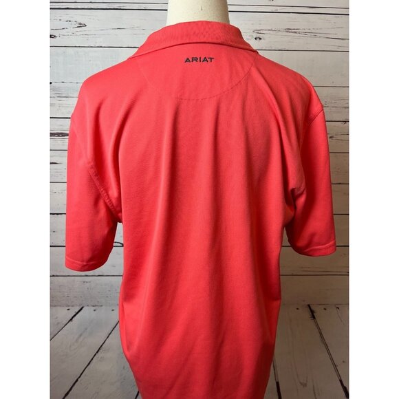 Ariat Tek Mens Polo Shirt Heat Series Medium Short‎ sleeve Orange Cowboy - Picture 4 of 12